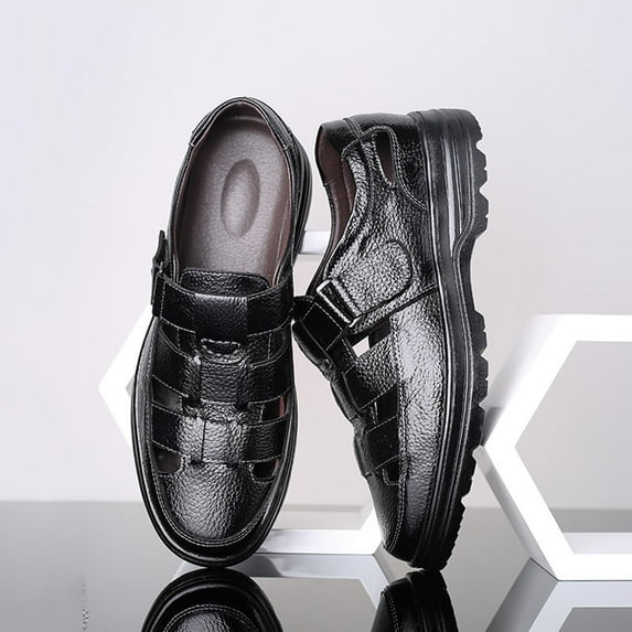 Tawop Mens Sandals Mens Dress Shoes Business Casual Slip Resistant Hollow Out Breathable Leather Sandals for Men Black Size:7.5