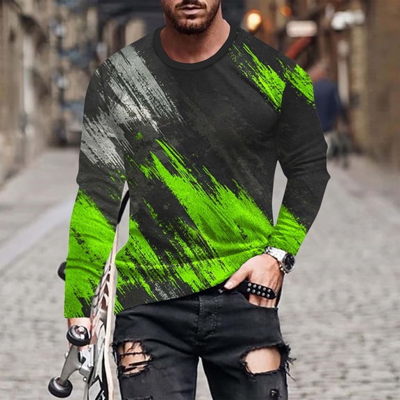 Tawop Mens Shirt Crew Neck Long Sleeve Pullover Graphic Casual Green M