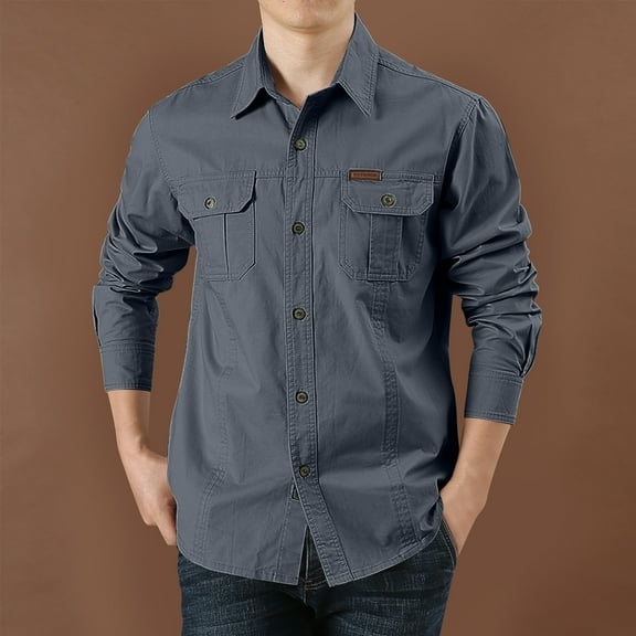 Tawop Mens Shirts Long Sleeve Corduroy Work Casual Shirts Pocket Young Man Button-Up Shirts ,Size 4XL