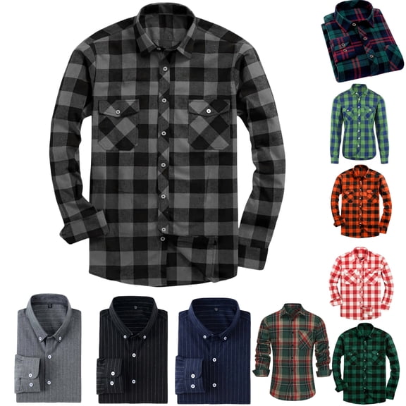 Tawop Mens Shirts with Long Sleeve Plaid Casual Dress Shirts for Men Button-Up Shirts ,Size 3XL