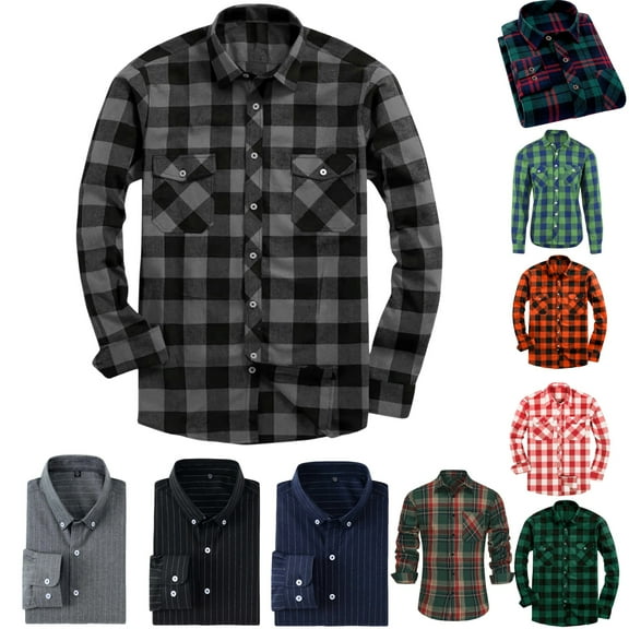 Tawop Mens Shirts Long Sleeve Plaid Casual Shirts Button-Up Shirts ,Size S