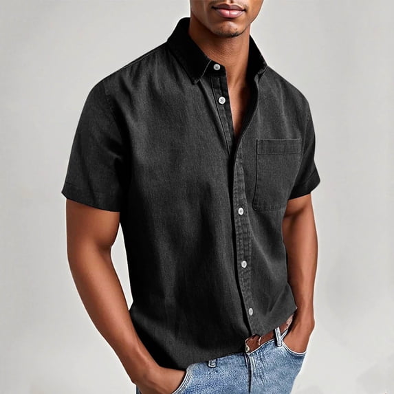 Tawop Mens Shirts Short Sleeve Brushed Flannel Men Shirts Front Chest Pocket Shirts Business and Casual Solid Color Button Down Collar Flannel Shirts for Men (Mens & Mens Big)