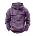 thumbnail image 1 of Tawop Mens Sweatshirts Military Cargo Sweatshirt Long Sleeve Zip with Hood Multi Pockets Outdoor Sports Solid Mens Winter Coats,Purple,2XL, 1 of 5