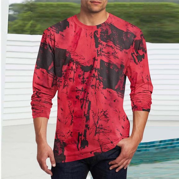 Tawop Mens T-Shirts Crew Neck Long Sleeve Pullover Graphic Workout Casual Red 3XL