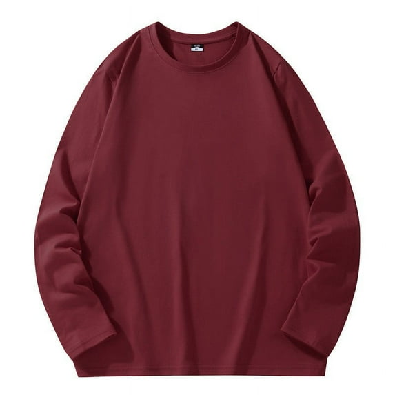 Tawop Mens T-Shirts Crew Neck Mens Shirts Long Sleeve Solid Casual Wine 2XL