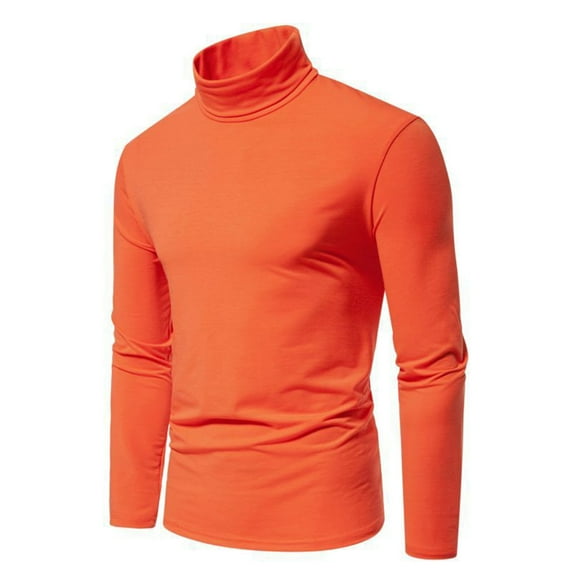 Tawop Mens T Shirts Crew Neck Long Sleeve Solid Turtleneck Fall Winter Orange L