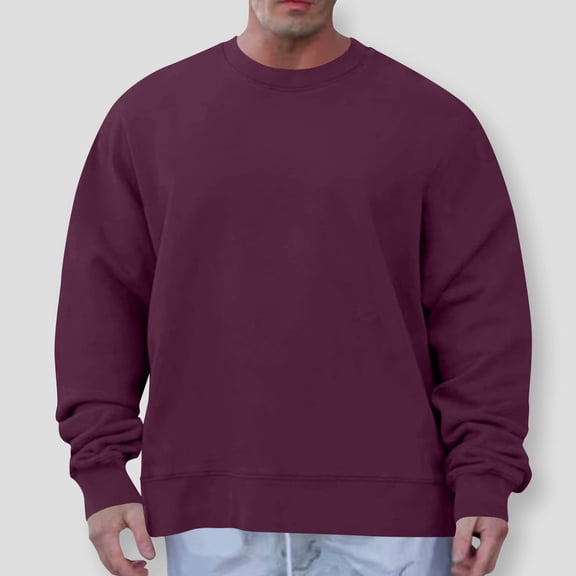Tawop Mens Tshirt Crew Neck Long Sleeve Pullover Solid Wine S