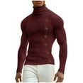 thumbnail image 1 of Tawop Mens Tshirt Long Sleeve Knit Solid Turtleneck Collar Buttons Casual Wine M, 1 of 7