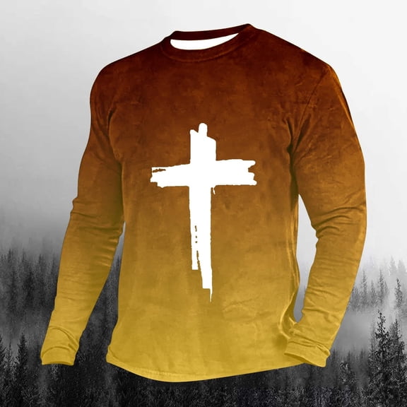 Tawop Mens Tshirts Crew Neck Long Sleeve Pullover Graphic Gradient Casual Gold 5XL