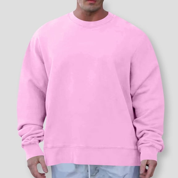Tawop Mens Tshirts Crew Neck Long Sleeve Pullover Solid Pink M