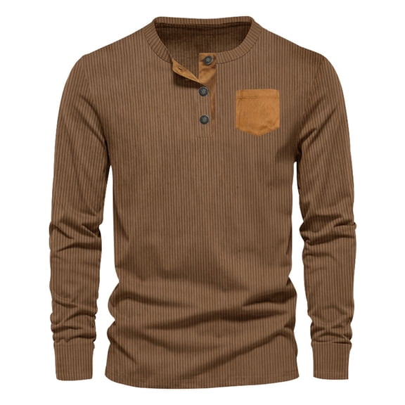 Tawop Mens Tshirts Crew Neck Long Sleeve Quarter Zip Casual Winter Brown 2XL