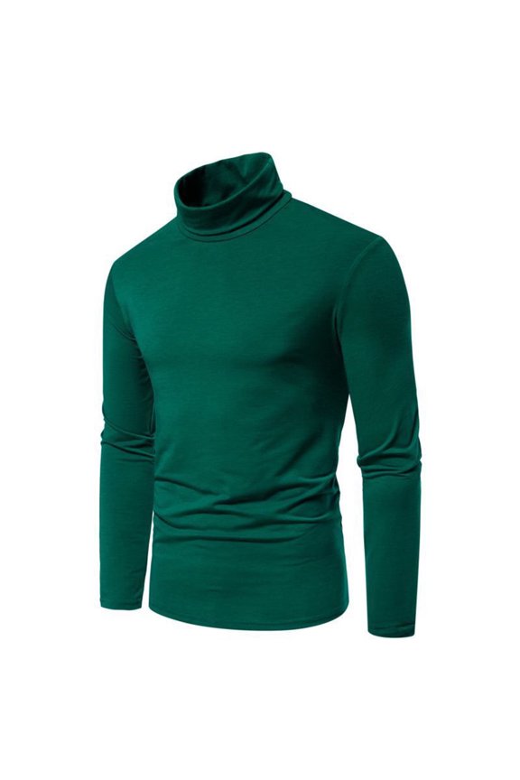 Mens Tshirts Crew Neck Long Sleeve Solid Turtleneck Fall Winter Green S