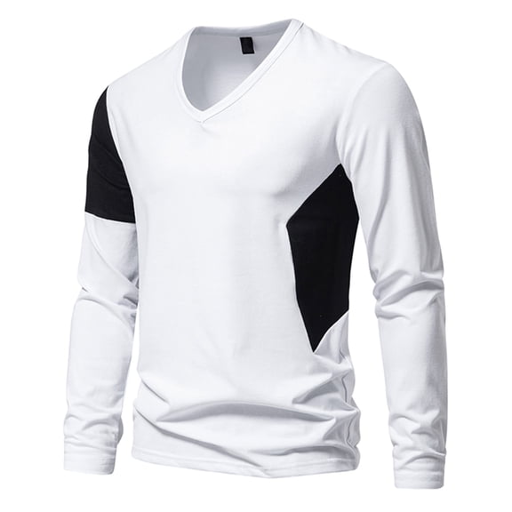 Tawop Mens White Tee Shirts Long Sleeve Pullover V Neck Casual White 2XL