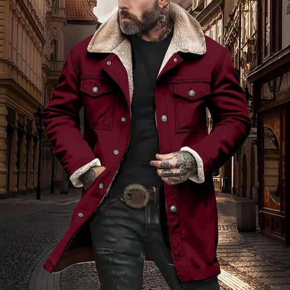 Tawop Mens Winter Coats Fashion Solid Pockets Zipper Long Sleeved Casual Jacket Coat Blouse Outwear Turndown Collar Jackets L