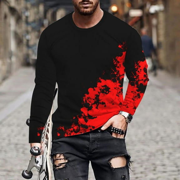 Tawop Mens Workout Shirts Mens T-Shirts Crew Neck Long Sleeve Pullover Graphic Casual Red L