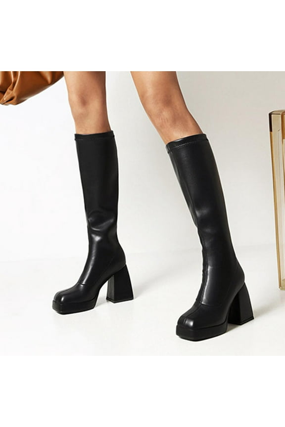 Moon Boots, Boots Shoes Casual Thick High-Heeled Boots Plus Size Mid Calf Zipper Boots Brown Ankle Boots For Women Fall Boots For Women 2022