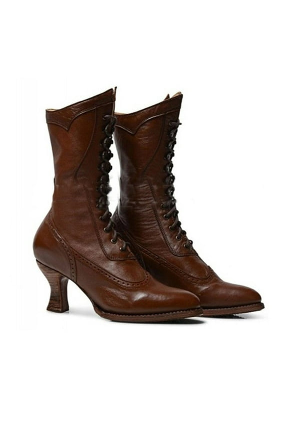 Moon Boots, Shoes Winter Warm Mid Heel Casual Retro British Style Solid Color Lace-Up Pointed Mid-Calf Boots Cow Girl Boots Rain Boots