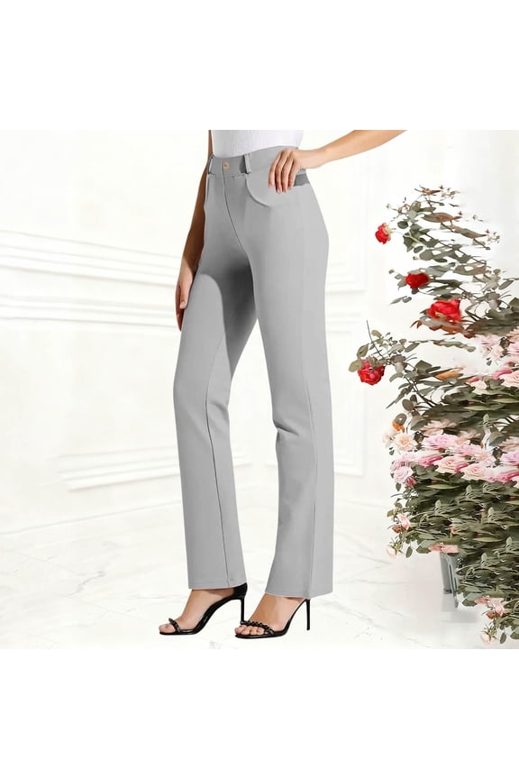 Office Pants for Women Womens Trouser Pants Button-Front with Hidden Zipper Strechy Straight Pockets Formal Business Casual Dress Pants