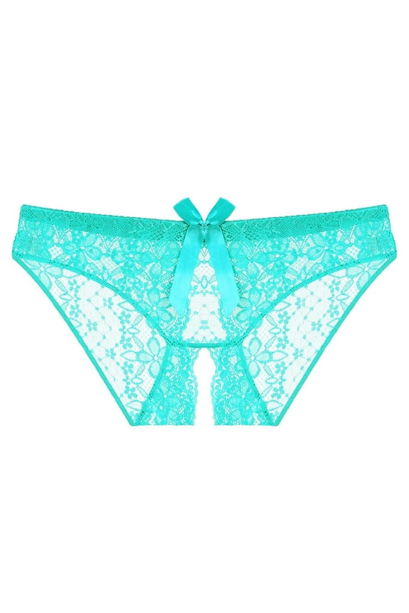 Panties for Women,Womens Lace Underwear Crotchless Mesh Low Waist Briefs Green M-XL