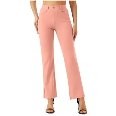 Tawop Pants for Women Trendy Womens Dress Pants with Pockets Business Casual Pants Strechy Straight Slacks Female Office Elastic Waist Dress Pants Pull on Trousers Fall Clothes Womens Pink Pants L