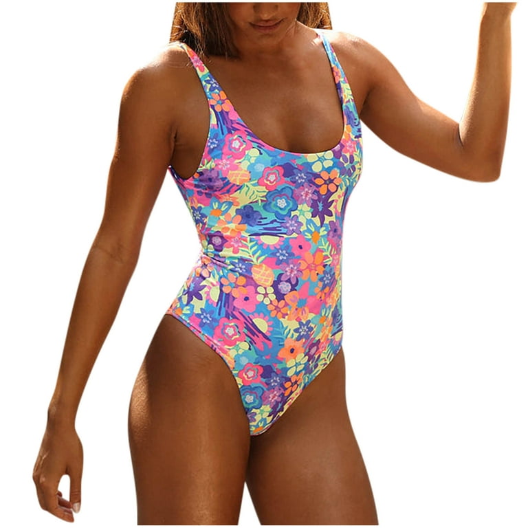 Tawop Period Bathing Suits For Teen Girls Fashion Women Sexy Print Open  Back One Piece Swimsuit Purple Size L