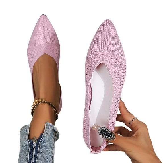 Tawop Women Shoes Pink Shoes Women Casual Flat Pointy Toe Knit Size 6.5