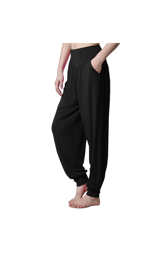 Pj Pants Yoga Pants for Women Harem Pants Pockets Strechy Casual Loose Sleepwear Black XL(US:10)