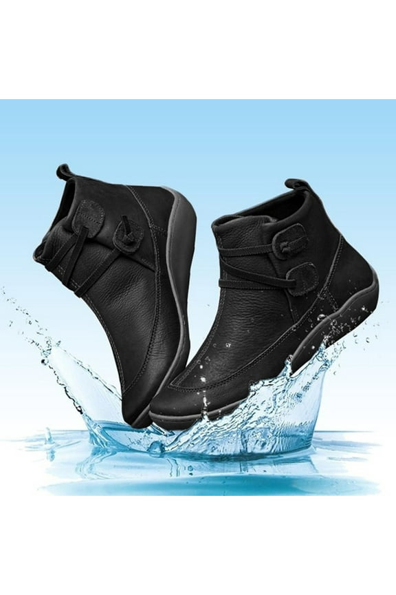 Purple Boots For Women, Vintage Leather Boots Flat Waterproof Shoes Winter Round Toe Ankle Boots Black Boots For Women Combat Boots Womens