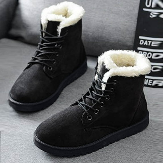 Tawop Rain Boots Women, Fashion Casual Flat Comfort Sneakers Female Lace-Up Solid Color Cotton Shoes Winter Warm Snow Boots Mid Calf Boots For Women Toddler Boots For Girls