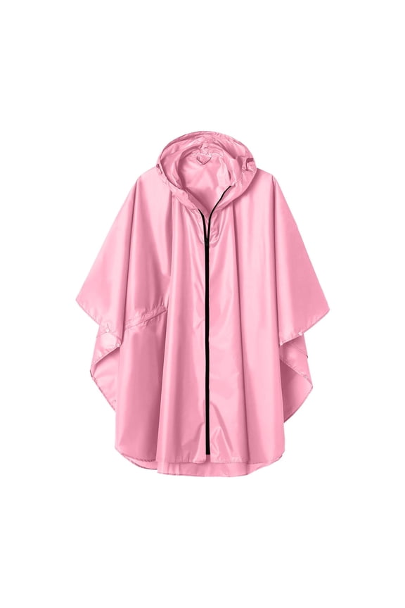 Rain Poncho Raincoats for Women with Hood Waterproof Lightweight Zipper Three-Quarter Sleeve with Pockets ,Pink ,XXL