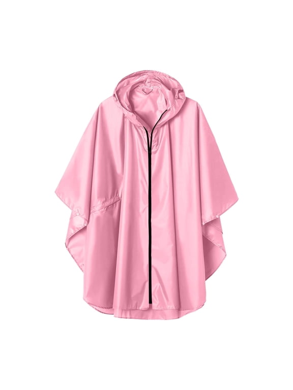 Rain Ponchos for Adults ,Reusable Rain Jacket Waterproof Lightweight Hooded Zipper Three-Quarter Sleeve with Pockets ,Pink ,S