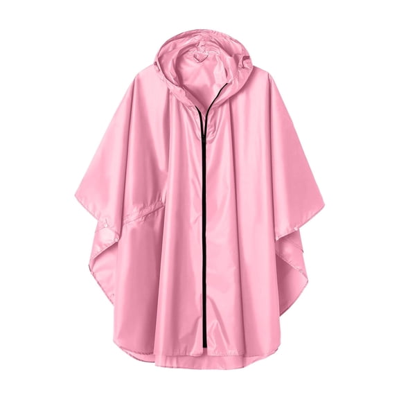 Tawop Rain Ponchos for Adults Womens Raincoat Waterproof with Hood Lightweight Zipper Three-Quarter Sleeve with Pockets ,Pink ,L