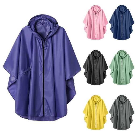 Tawop Rain Ponchos for Adults Womens Raincoat Waterproof with Hood Lightweight Zipper Three-Quarter Sleeve with Pockets ,Purple ,S-2XL