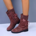thumbnail image 1 of Tawop Red Boots, Fashion Shoes Retro Western Boots Casual Warm Low Heels Mid-Calf Boots Duck Boots Womens Winter Boots, 1 of 5