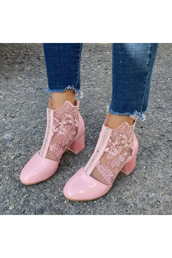 Red Thigh High Boots, Ladies Breathable Boots Fashion Hollow Out Lace Chunky High Heel Shoes High Boots For Women Womens Black Boots