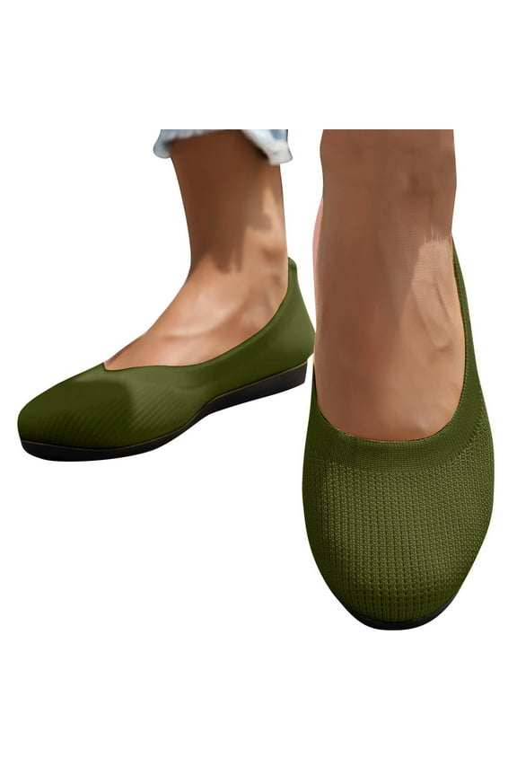 Running Shoes for Women Slip On Walking Work Casual Flat Round Toe Retro Knit Army Green Size 5.5