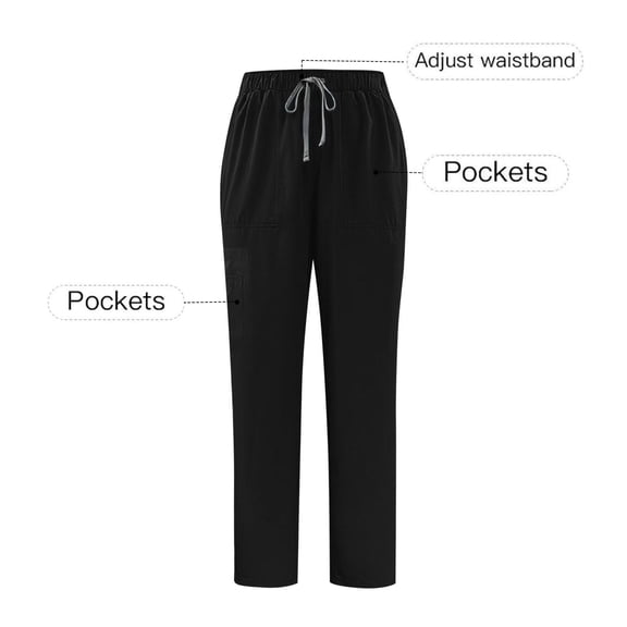 Tawop Scrub Pants for Women Black Multiple Pockets Nurses Pants Straight Leg Drawstring Work Pants Workwear