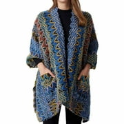 Tawop Shawl Wraps for Women Cozy Wrap Shawl Bohemian Coarse Thread Ethnic Style Knitted Cardigan Versatile Pocket Shawl Sweater Coat Blue One Size