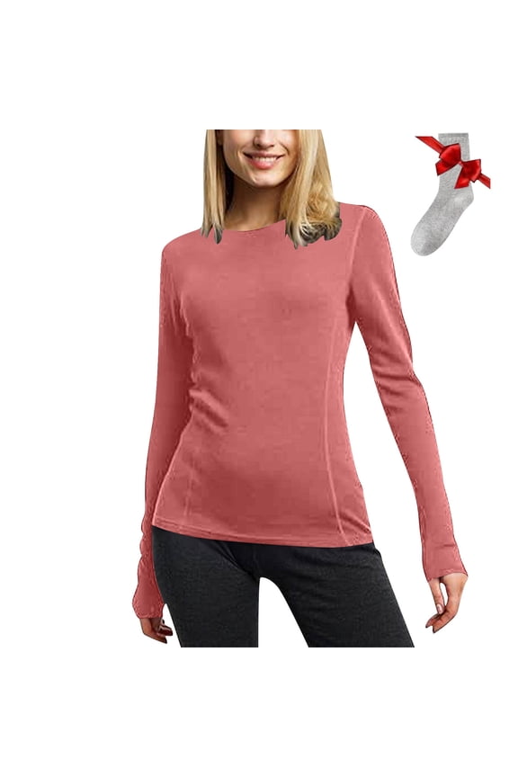 Shirts Long Sleeves Round Neck Thin Warm Basic Shirts,Pink,Size XL