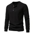 thumbnail image 1 of Tawop Shirts for Men Crew Neck Long Sleeve Pullover Waffle Buttons Casual Black M, 1 of 5