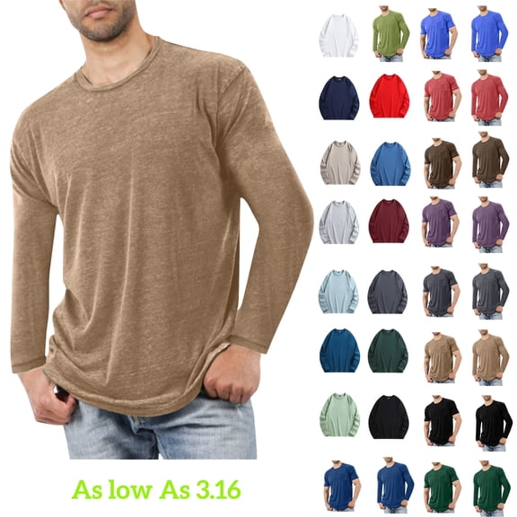 Tawop Shirts for Men Crew Neck Long Sleeve Solid Fitness Cotton Workout Khaki XL