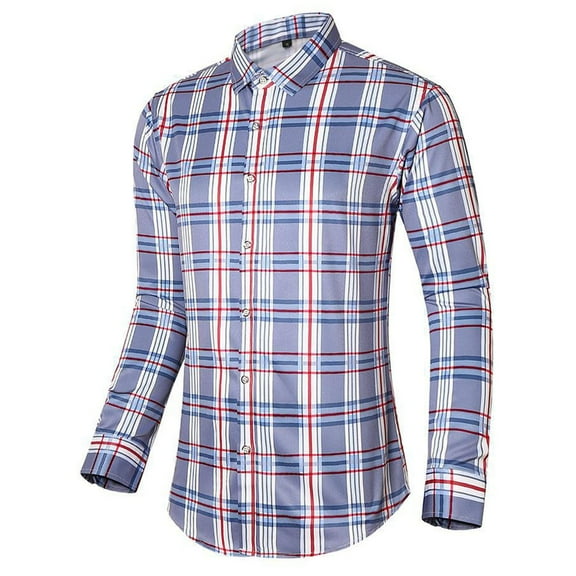 Tawop Shirts for Men Plaid Casual Long Sleeve Shirts Big Mens Loose Button-Up Shirts ,Size XL
