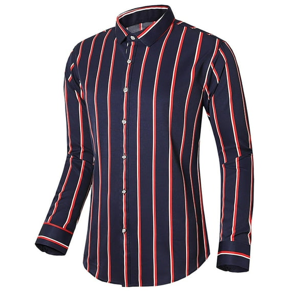Tawop Shirts for Men Striped Casual Long Sleeve Shirts Big Mens Loose Button-Up Shirts ,Size L