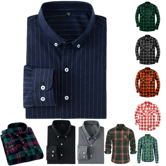 Tawop Shirts for Men Striped Formal Mens Dress Shirts Button Down Fashion Mens Long Sleeve Shirts Flannel,Size L