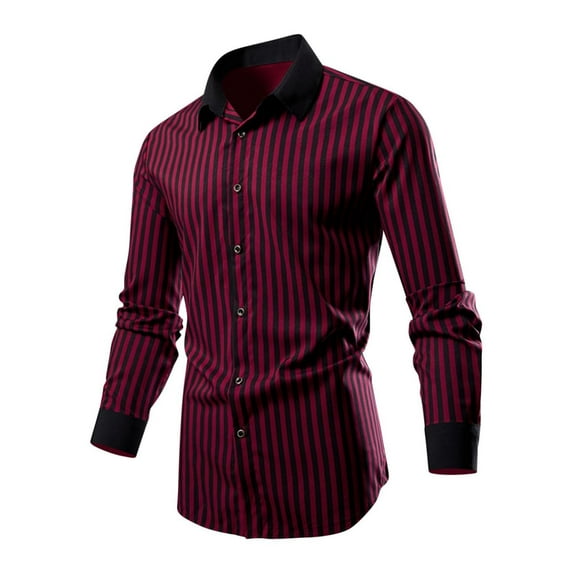 Tawop Shirts for Men Striped Casual Long Sleeve Shirts Slim Fit Button-Up Shirts ,Size L