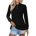 thumbnail image 1 of Tawop Shirts for Women Womens T Shirts Long Sleeve Solid Button Black L(Us:12-14), 1 of 6