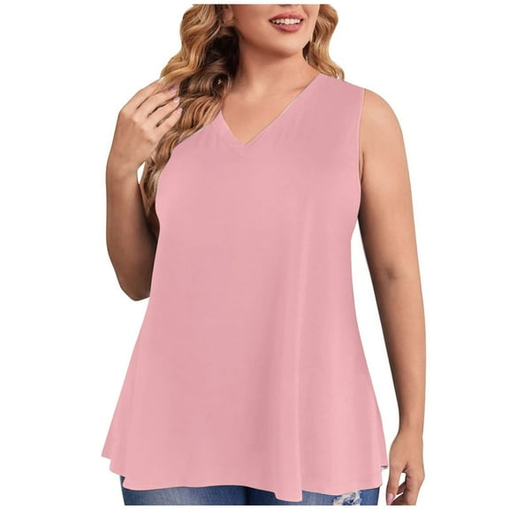 Tawop Shirts for Women Womens T Shirts Plus Size Solid Loose V Neck Sleeveless Pullover Tank Pink Xl(Us:10)