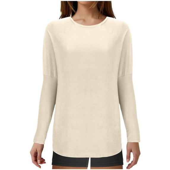 Tawop Shirts for Women Womens T Shirts Round Neck Long Sleeve Solid Beige M(Us:6)