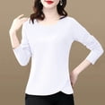 thumbnail image 1 of Tawop Shirts for Women Womens T Shirts Round Neck Long Sleeve Solid Lace Cotton White L(Us:8), 1 of 3