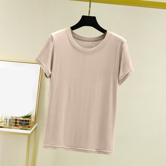 Tawop Shirts for Women Womens T Shirts Round Neck Short Sleeve Solid Pajamas Thin Beige L